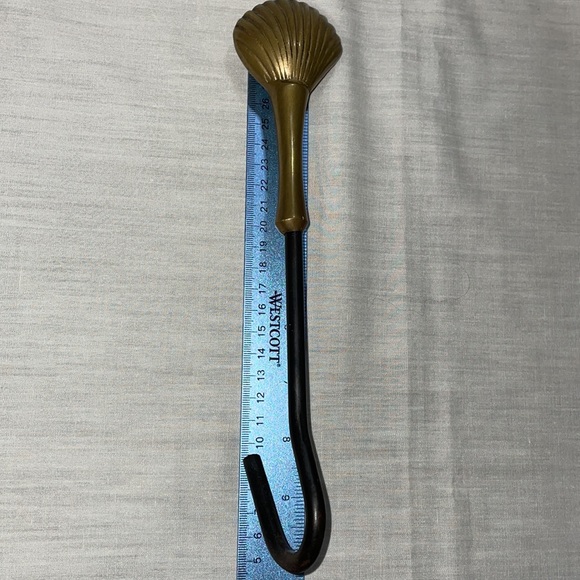Vintage Brass Handle OYSTER Shell Fireplace Flue Damper Pull Hanger Closer Hook - Picture 5 of 5